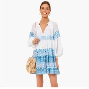 Oliphant Balloon Sleeve Short Dress Santorini Blue Small